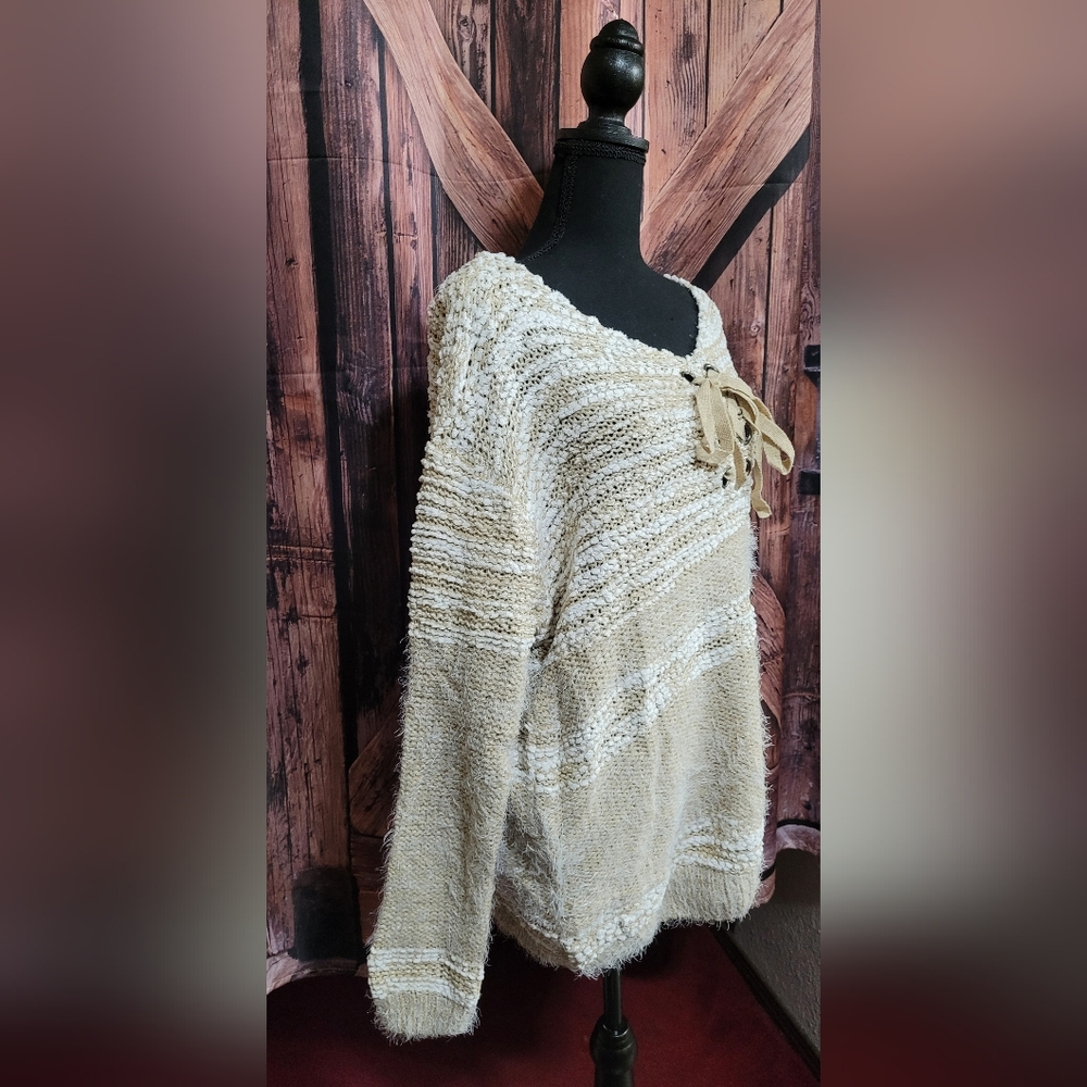 Ivory Fuzzy Relax Fit Front Tie Tunic Sweater Dress (L/XL) - Picture 3 of 7